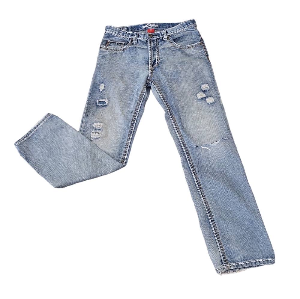 EUC Request women's denim distressed ripped distroyed straight leg jeans, 20